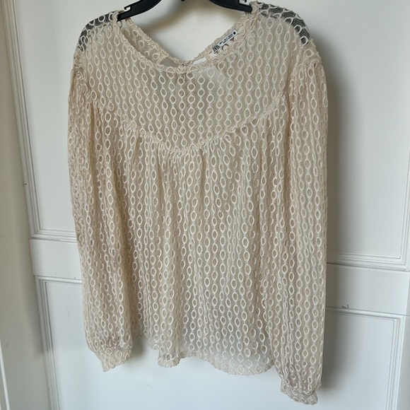 Zara Embroidered Sheer Tulle Lace Cream Top Blouse Oversized Womens Small - Picture 5 of 14